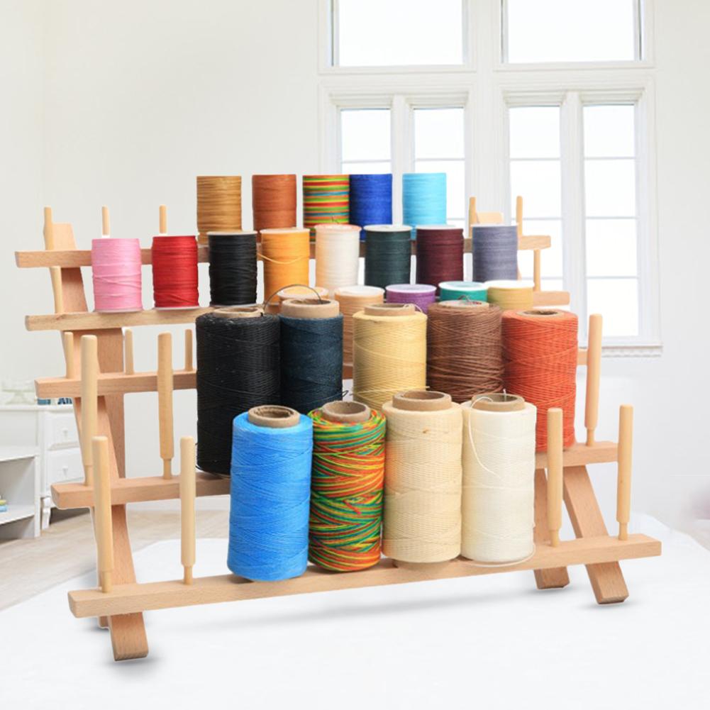 Hardwood Threaded Rack 46 Spools Foldable With Wall Hanging Hardware Sewing Tools Embroidery Thread Mini Cone Bracket