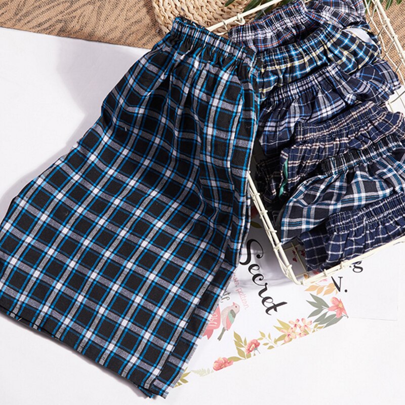 1pcs Men Men's Cotton Shorts Double Gauze Casual Living Pants Beach Pants Cotton Plaid Sleepwear Mens Pajama