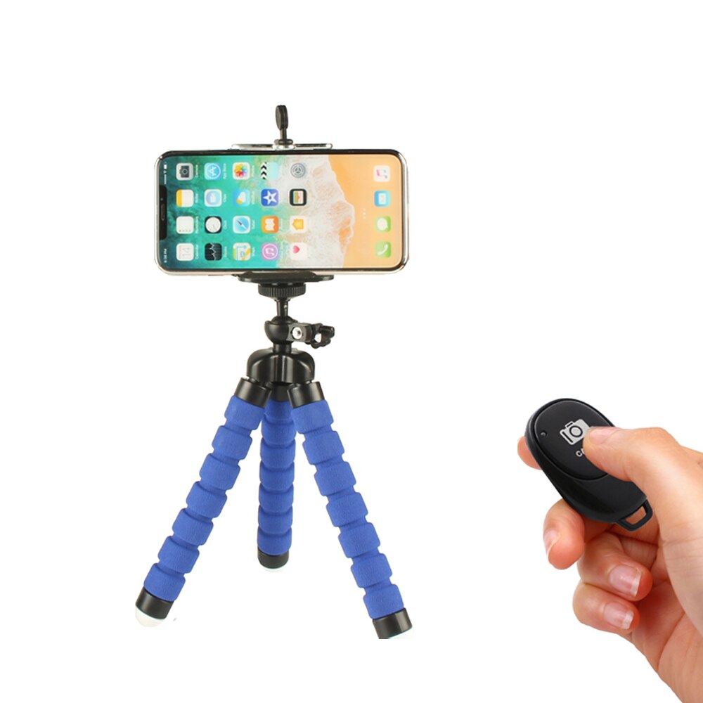Draagbare Flexibele Tripod Stand Telefoon Clip Camera Smartphone Houder Bluetooth Selfie Voor Samsung Galaxy A10 M10 S10 Note 10 + plus: Blue and Bluetooth
