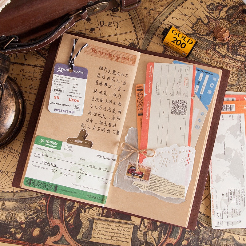 Travel airlines ticket Material Paper Note Paper DIY Retro Junk Journal Planner Craft Paper Scrapbooking Decorative Craft Album