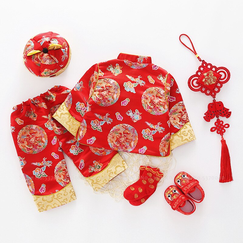 Traditional Chinese Styel Year Outfit Kids Baby Tops Pants Suit Tang Suit Hanfu Retro Embroidery Boy Girls Oriental Clothing