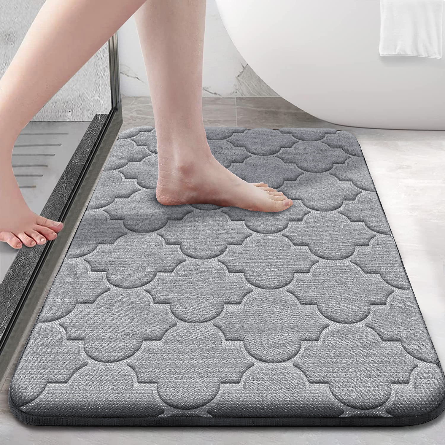 Memory Foam Bathroom Rug Anti-slip bathroom mat ultra Soft floor mat Non-Slip Water Absorbent and Machine Washable: Light Grey / 400MMx600MM