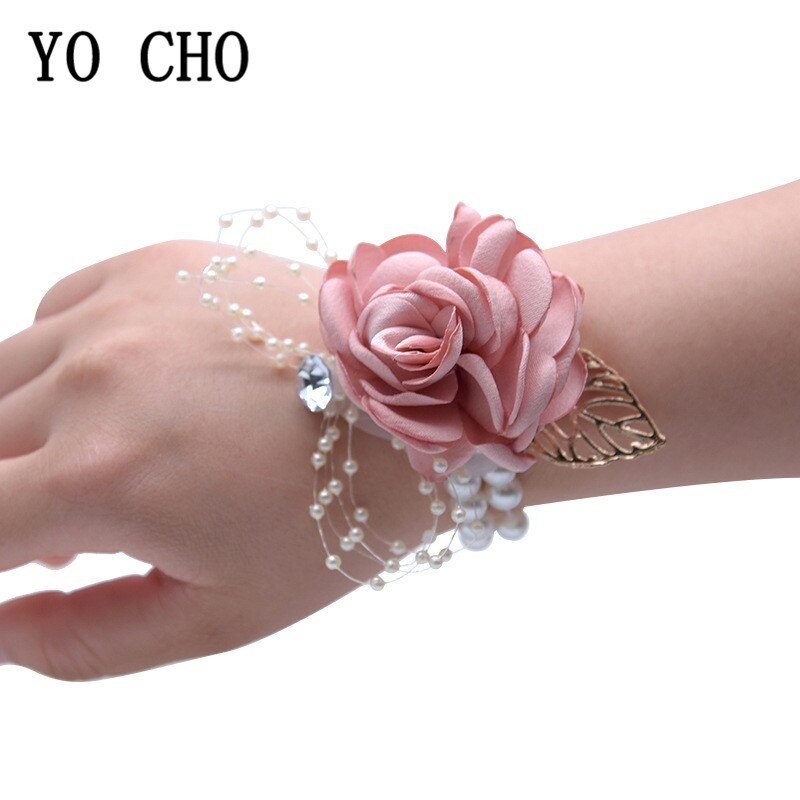 Stof Rose Bloem Hoofd Wedding Bridal Pols Corsage met Parel Accessoire Bruidsmeisje Corsage Armband Party Decoratie Armband