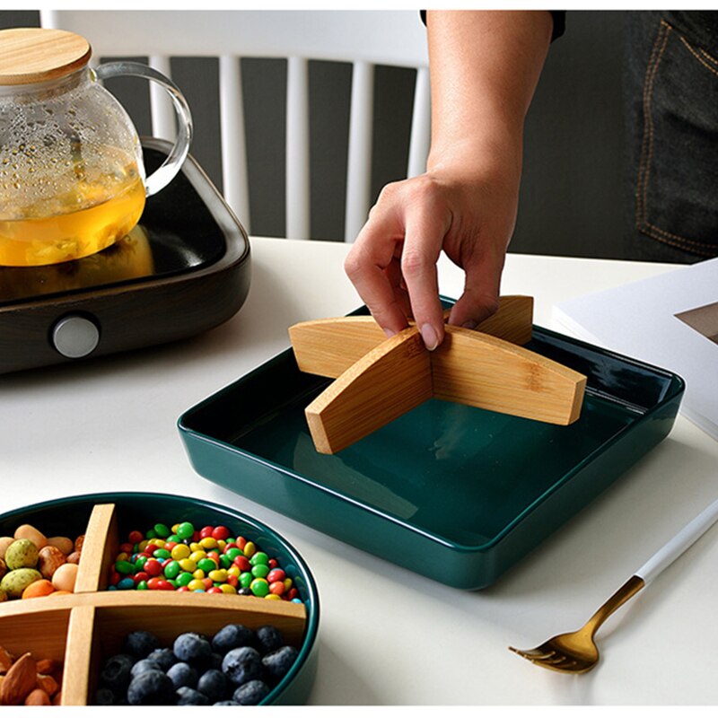 Utensilio de cocina de lujo, plato de cerámica Esmeralda, bandeja de aperitivo de cerámica, contenedor de frutos secos, platos para servir para fiestas