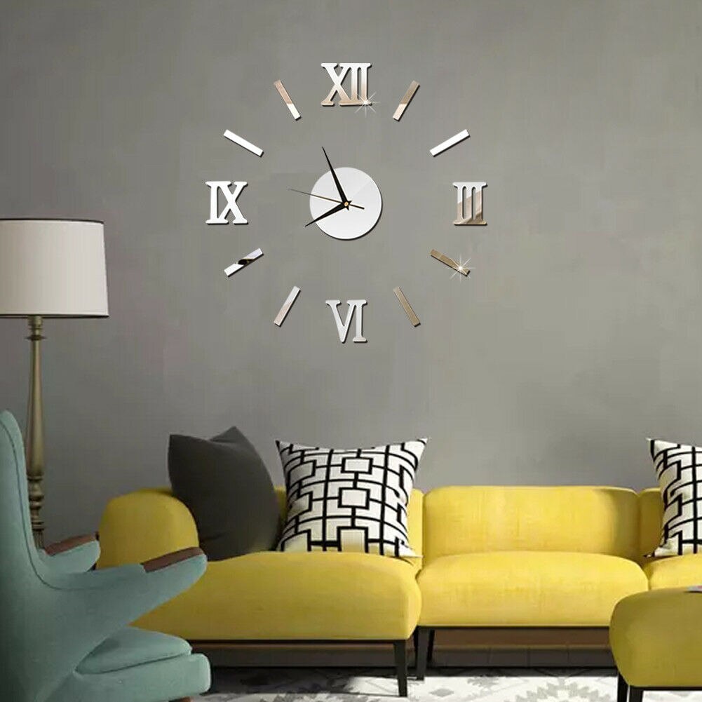 Reloj de pared grande moderno, 3D pegatina de espejo, reloj de Número grande único, reloj de pared grande, reloj grande, pegatina 3D con números romanos DIY