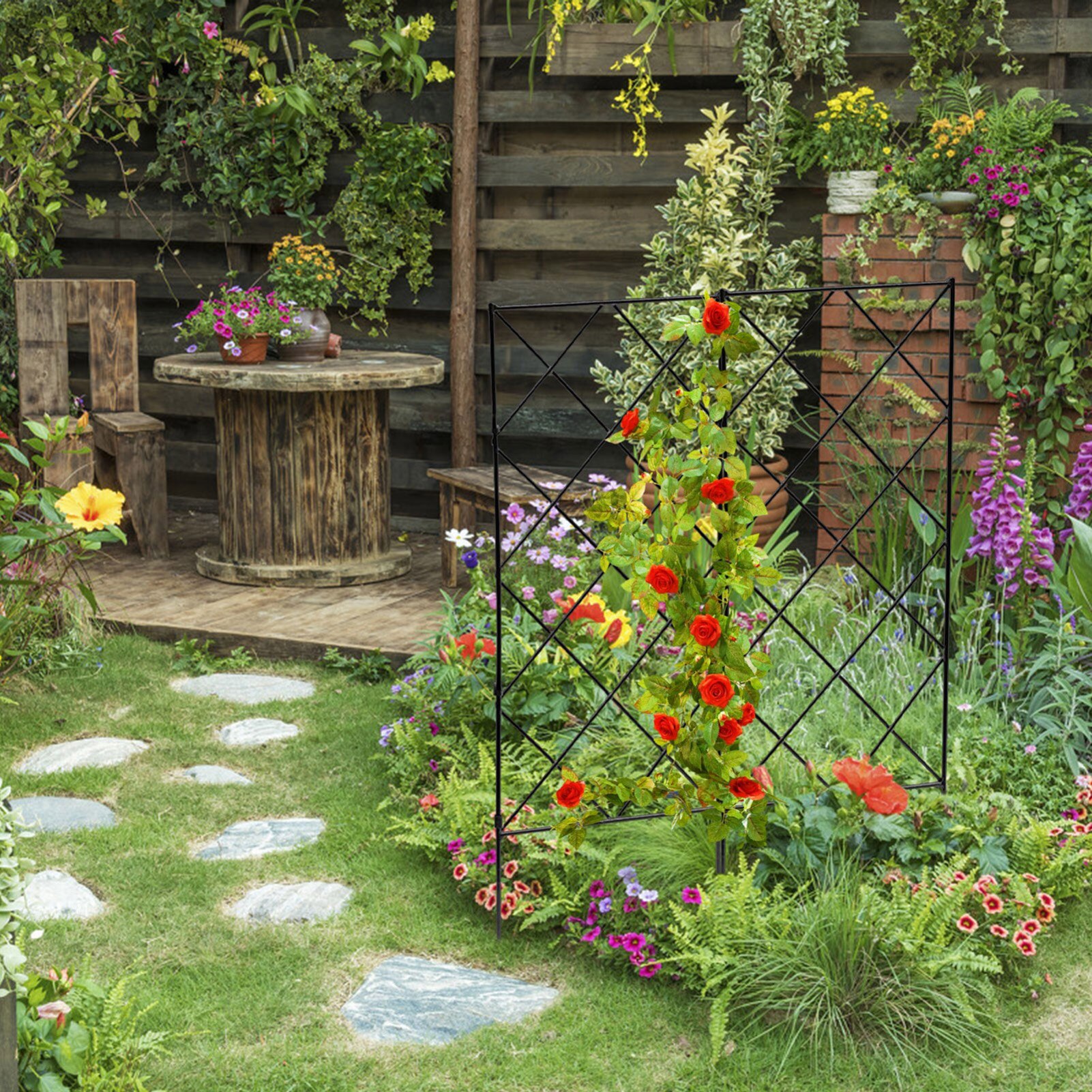 3pcs Foldable Plant Arch Climbing Trellis Frame Garden Flower Plant Growing Support Metal Iron Trellis Wall Black