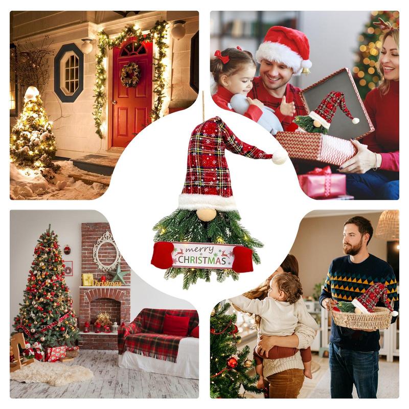 Weihnachten Tür Kranz Gnom Kranz Kiefer Nadel Weihnachten Zauberstab Tür KleiderbüGel Mit LED Lichter Nette Gesichtslose Puppe Zwerg Anhänger Weihnachten