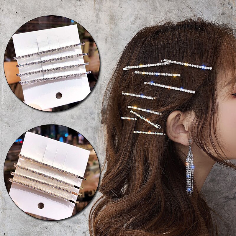 4-Piece Rhinestone Hair Clip Set for Women - Crystal Hair Accessories, Girls Barrette, Pins, Jewelry
