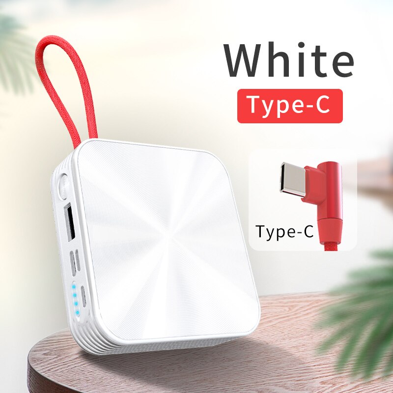 Draagbare Oplader Slanke Power Bank Black Power Bank Mobiele Bank Externe Batterij Oplader Power Bank 10000 Voor IPhone12 Xiaomi A5: White For Type C