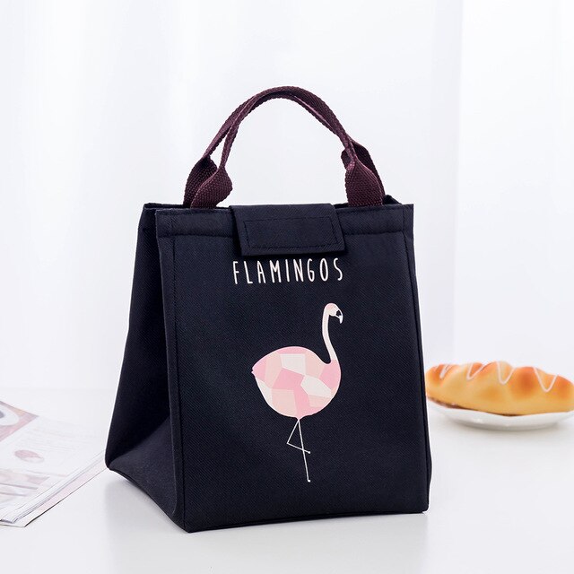 Picnicposer flamingo tote termotaske sort vandtæt oxford beach frokostpose mad picnic madbeholder varmere termotaske: Sort