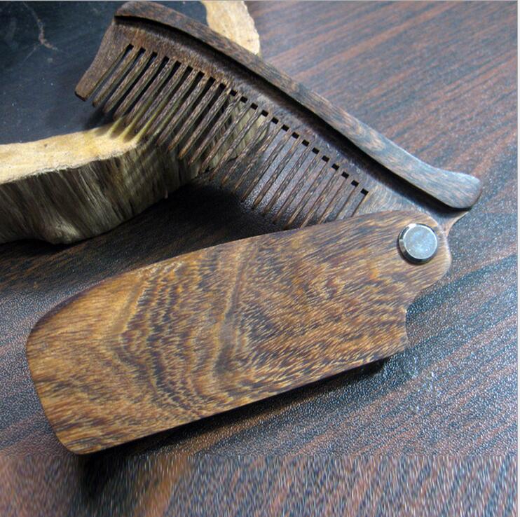 Black Sandalwood Fine Tooth Pocket Folding Comb All Hair Types Beard Mustache Brush