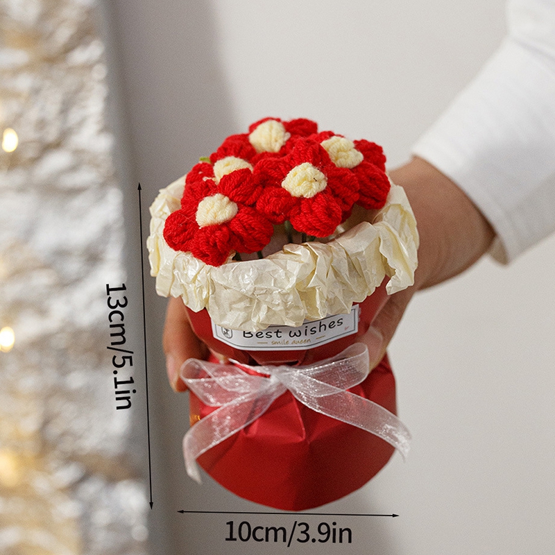 Ramo de margaritas de flores tejidas de ganchillo, del Día de la madre, flores artificiales, decoración del banquete de boda, decoración de ramo tejido DIY: Rojo rosado