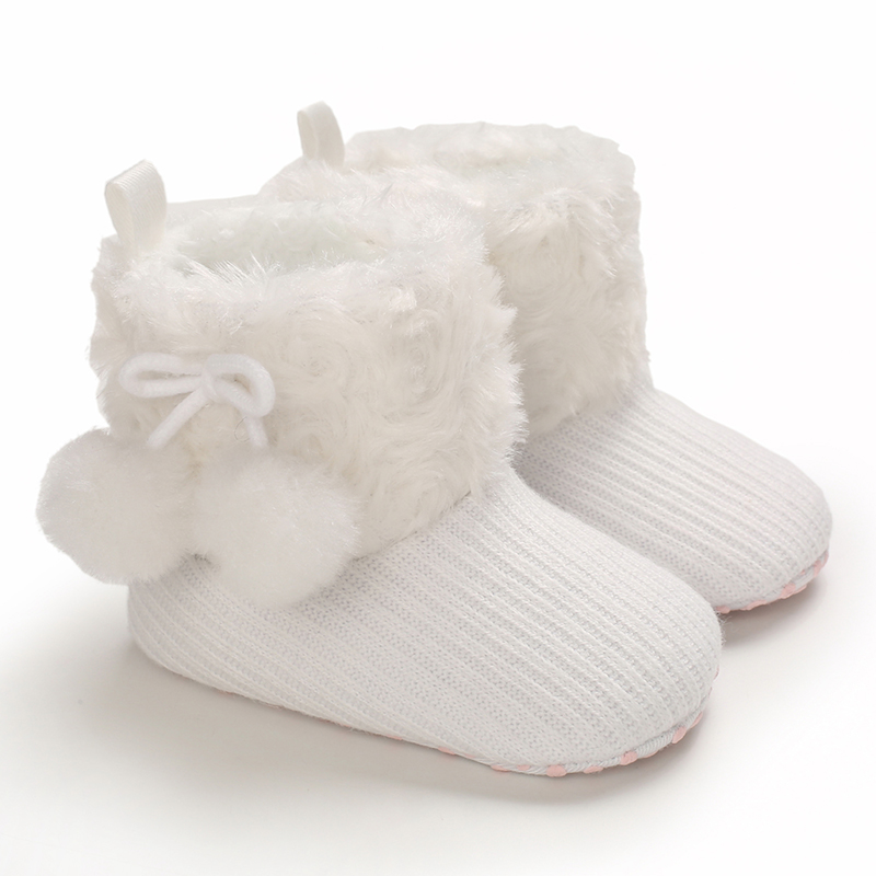 Baby Autumn Winter Boots Baby Girl Boys Winter Warm Shoes Solid Toddler Fuzzy Balls First Walkers Kid Shoes 0-18M: Auburn / 0-6 Months