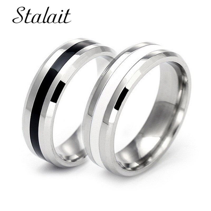 Minimalistische Zwart Wit Kleur Olie Wedding Bands Ring Voor Vrouwen Mannen Sieraden 4/6 Mm Rvs Engagement Paar ring Anniversa