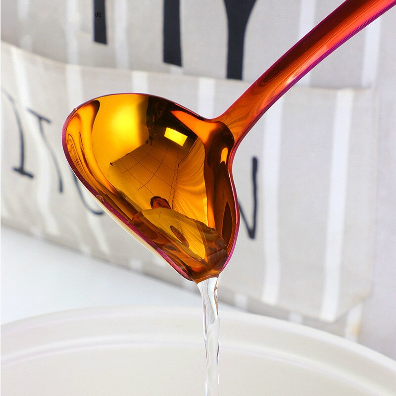 1pc kleurrijke 18/10 sauslepels met schenktuit, kleine soeplepel, serveerlepel, olielepel, keukengereedschap