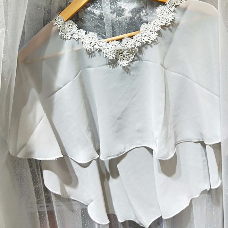 Cape en mousseline de soie pour femmes, châle doux et léger pour mariée, col rond, longue tenue de soirée: Grey