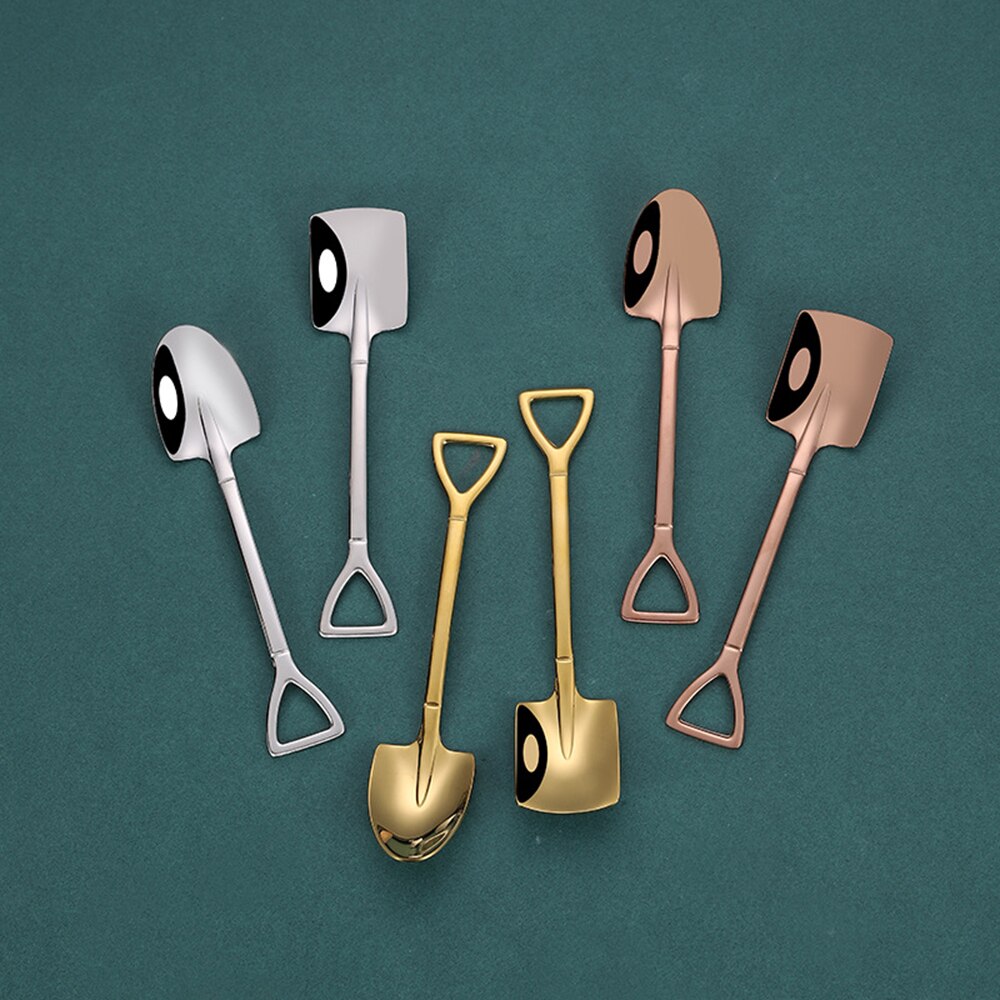 Stainless Steel Iron Shovel Spoon Coffee Ice Cream Spoon Engineering Shovel Retro Cute Square Head Spoon Kitchen Gadget