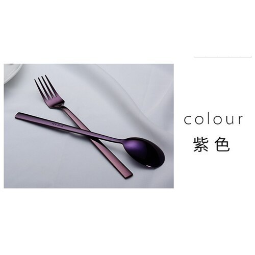 Edelstahl Löffel Gabel Kaffee Kuchen Dessert Eis Gabeln Löffel Koreanische Quadratischen Griff Farbe Gabel Löffel Geschirr Besteck: Spoon purple