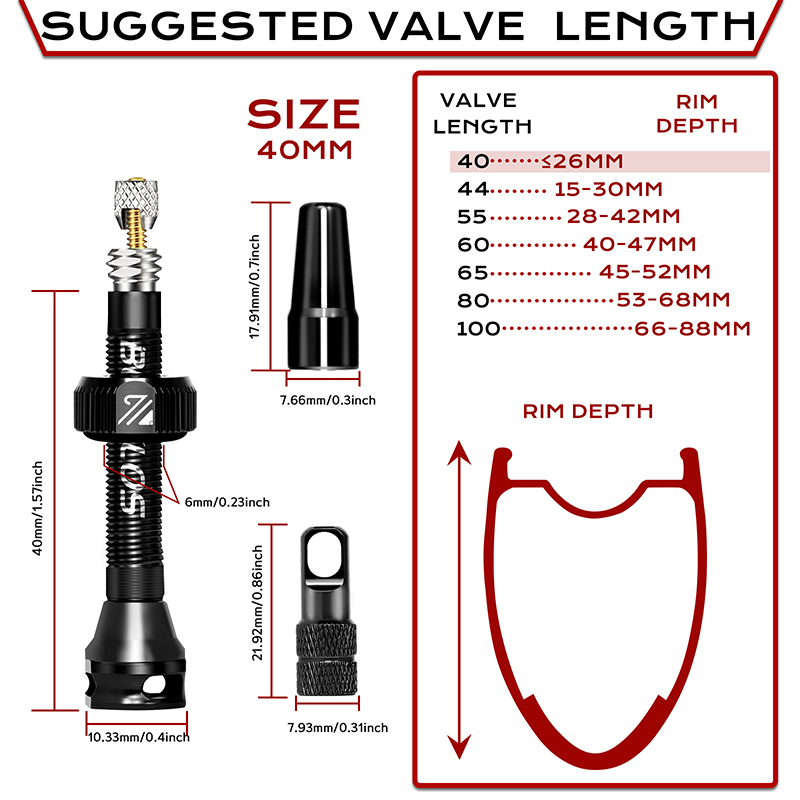 BUCKLOS 40MM 44MM Bike Tubeless Valve CNC Road Bicycle Presta Valve Bicycle Tubeless Rim Tape MTB F/V Valves Wheelset Tape Strip