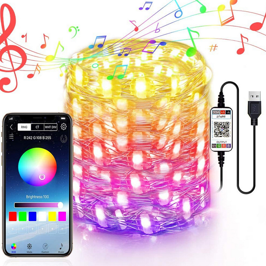 USB RGB LED String Light Bluetooth Smart Remote App Control Fairy String Xmas Tree Christmas Decorations