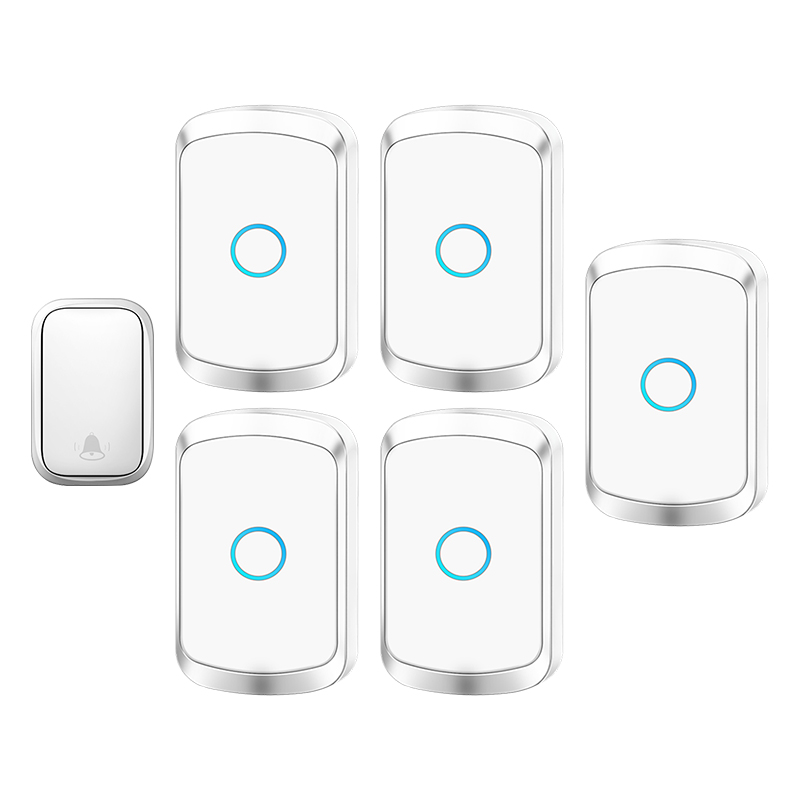 Self-powered Waterproof Wireless Doorbell with No Battery EU US UK Plug Cordless Home Door Bell 1 button 5 Receivers 60 Chimes