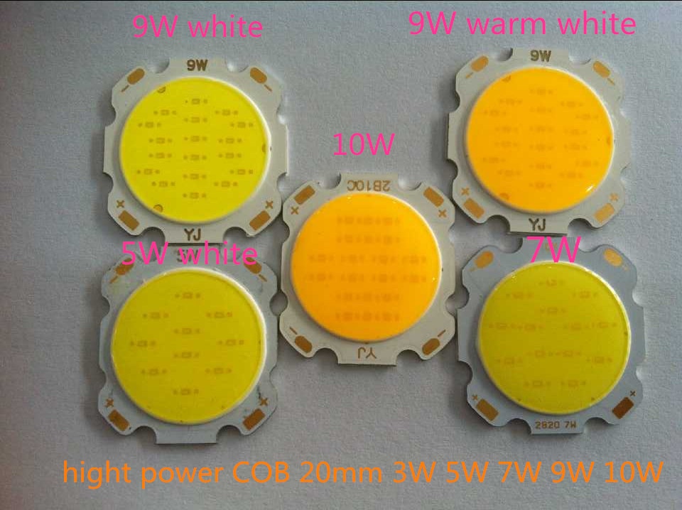 10 stk/parti cob led hight power ren hvid varm hvid overflade lyskilde 3w 5w 7w 10w 300ma lysende dimension 20mm chips