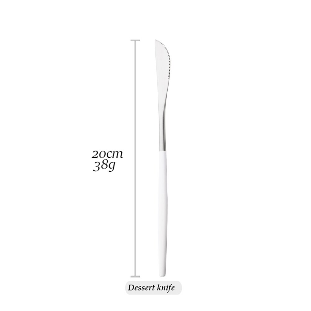 Drmfiy White Silver Dinnerware Set Western Matte Cutlery Stainless Steel Kitchen Tableware Fork Spoons Silverware Flatware Set: 1Pcs Dessert Knife