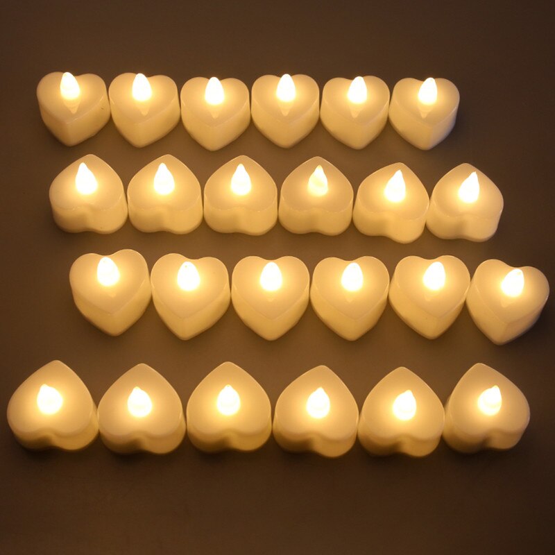 6/12/24 Uds. Velas LED románticas en forma de corazón con pilas, luces Led de té sin llama para bodas en casa, decoración del Día de San Valentín: Default Title