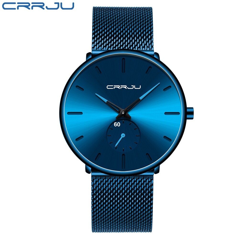 Crrju ur herre vandtæt slim mesh rem minimalistiske armbåndsure til mænd quartz sportsur ur relogio masculino: Cj2150- bebebe