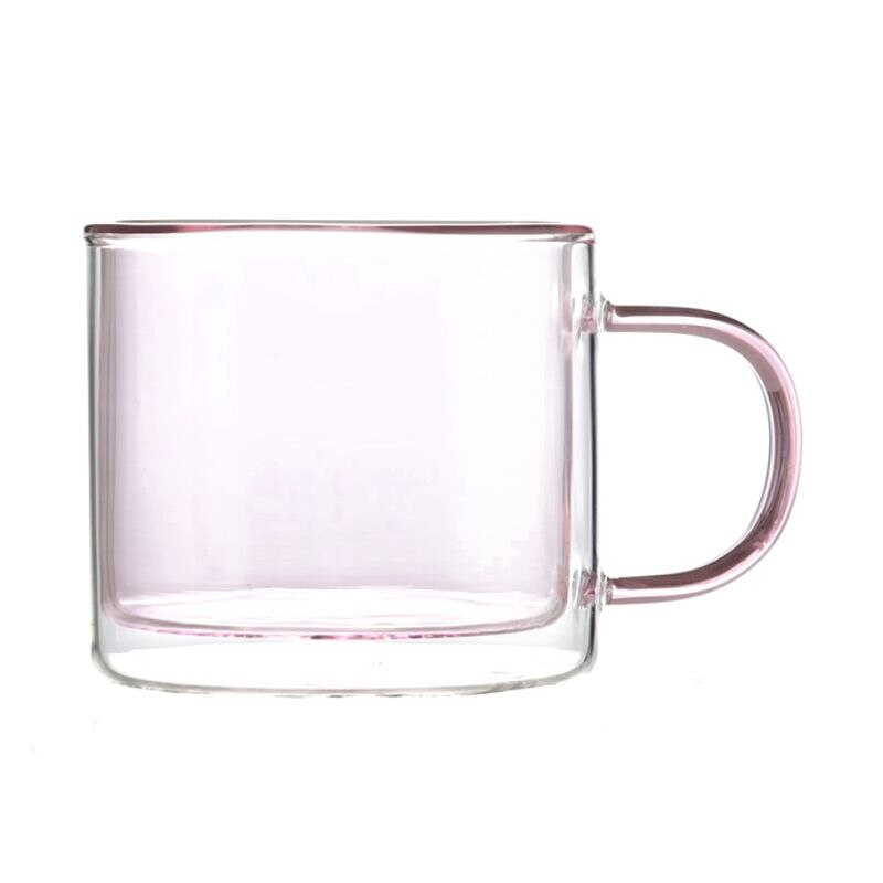 250ml Glass Mug Breakfast Milk Coffe Cup Household Double Wall Water Cup Transparent Couple Drinkware: Pink
