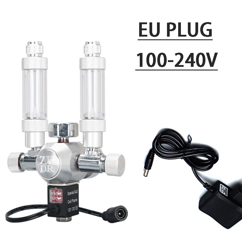 ZRDR Aquarium CO2 Regulator With Solenoid valve one-way Bubble Counter Fish tank Control System kit,CO2 Pressure reducing Valve: EU-100-240v / W21.8