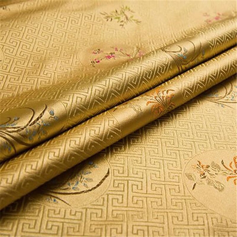 Brokade polyester stof blomster jacquard mønster fremragende søde stof til pakke dekoration brug: 2 guld