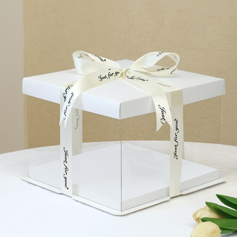 30cm Clear Rose Teddy Bear Packaging Box PVC Transparent Cake Boxes for Wedding Anniversary Birthday Baby Shower Supplies