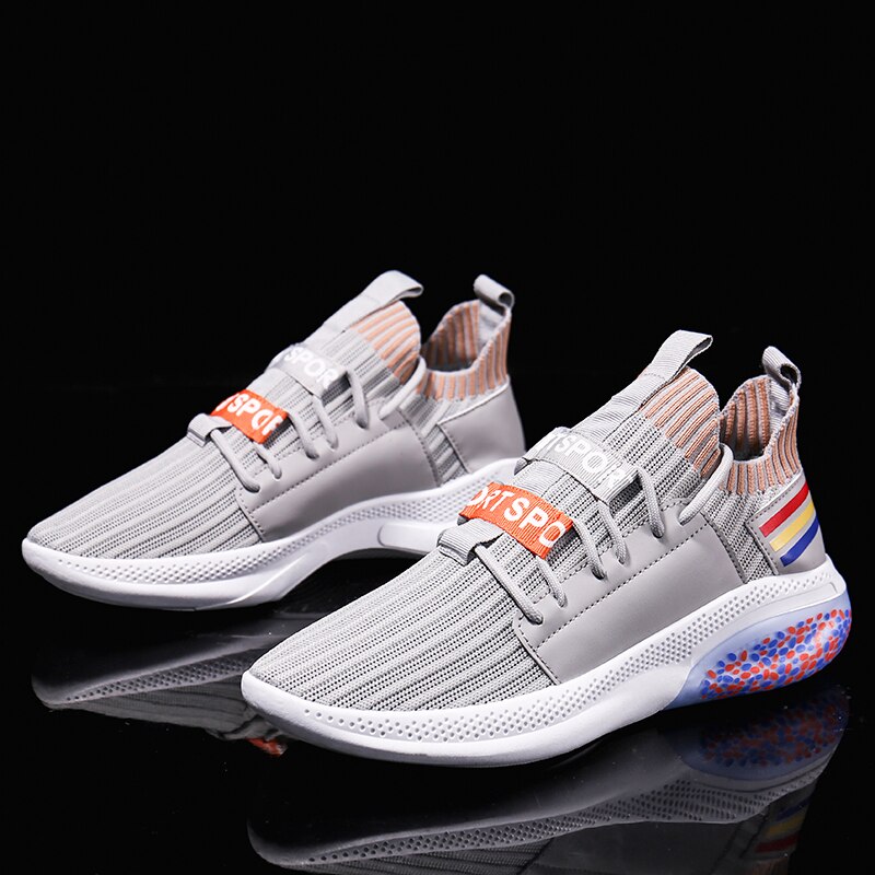 Tennis Shoes for Men Breathable Sports Shoes Lace Up Men Outdoor Jogging Comfortable Sneakers Sock Footwear Tenis Masculino: Gray / 6.5