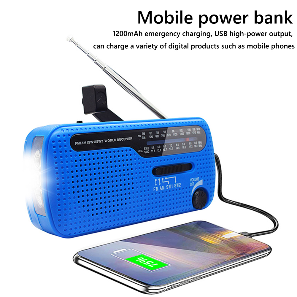 Solar Hand Crank Radio Portable AM/FM Radio with LED Flashlight for Outdoor Multifunctional Flashlight Emergency Power Supply