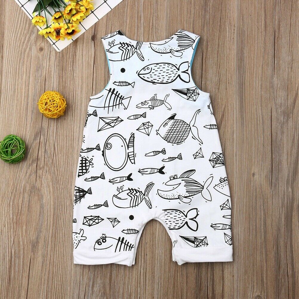 Baby Sommer Kleidung Neugeborene Jungen Mädchen Karikatur Fisch Strampler Kleidung ärmellos SchöNe Strampler Overall Outfit