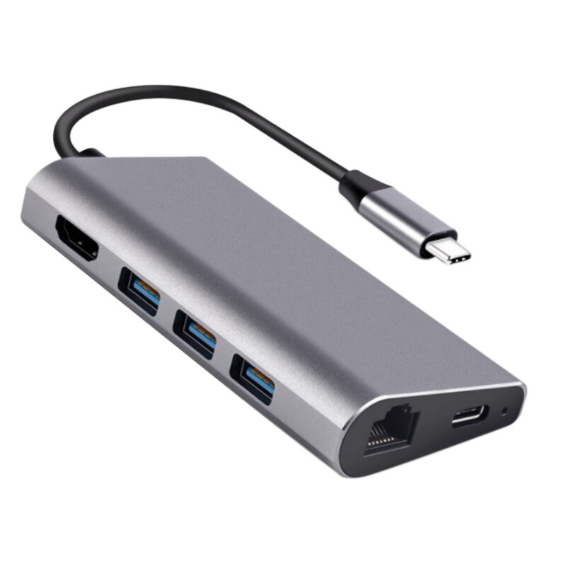 8 em 1 hub de usb c, adaptador multiport hdmi saída gigabit ethernet sd + portas de cartão micro-sd 3 portas usb para computador portátil, etc