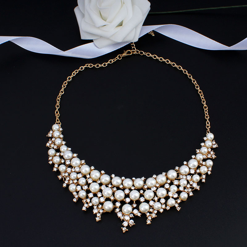 Jiayijiaduo Dubai stijlvolle bruiloft sieraden set Goud-kleur imitatie parel ketting oorbellen voor elegante vrouwen jurk Sieraden Set