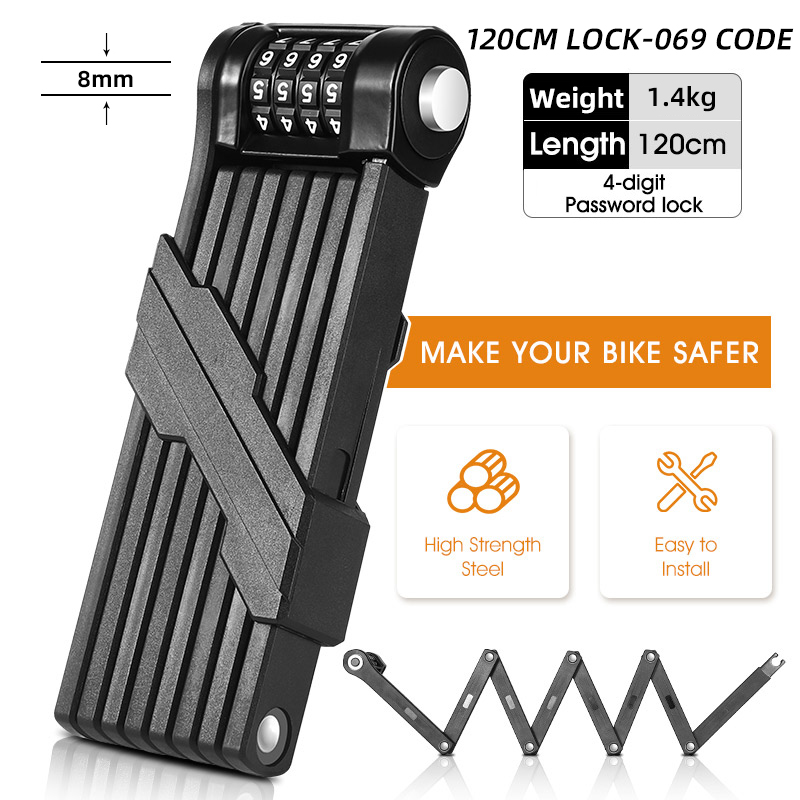 WEST BIKING Lucchetto pieghevole per bicicletta Sicurezza antifurto Lucchetto per ciclismo MTB Accessori per bici da strada Scooter Lucchetto pieghevole per bici elettrica: Kaki scuro
