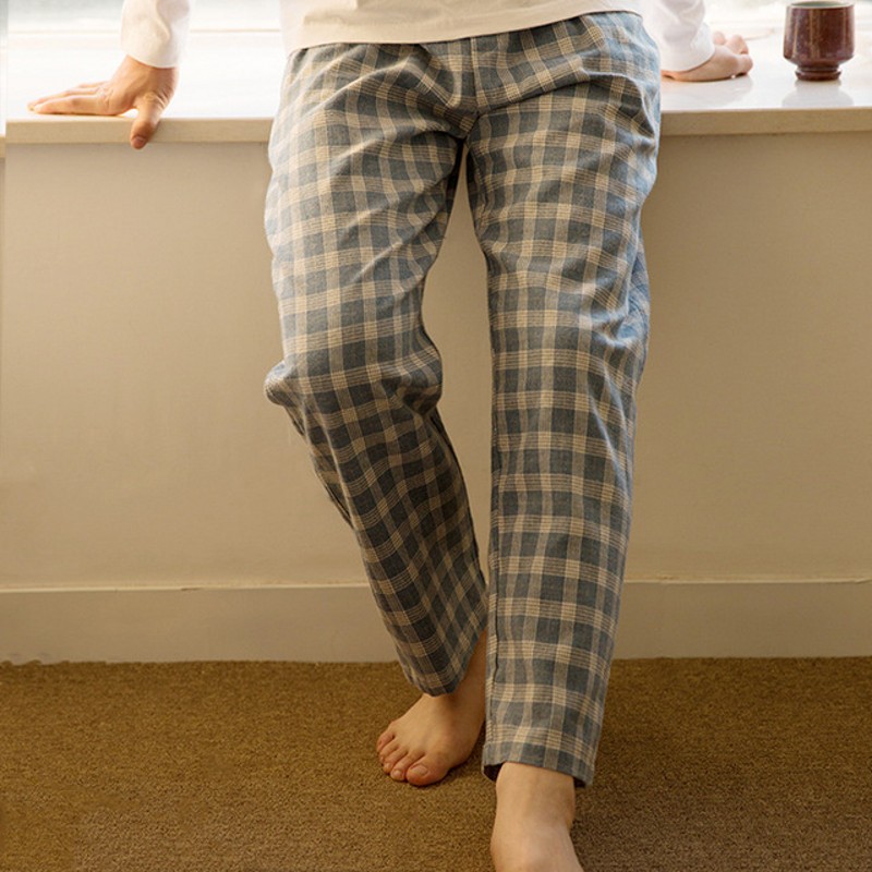 Autumn Winter Men 100% Brush Cotton sleeping bottoms Male nighty trousers Men Casual Loosen Plaid pajama pants XXL