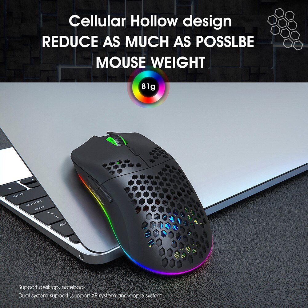 T66 Wireless Gaming Mouse Honeycomb Shell Rechargeable Optical Mice for PC Laptop Computer Ergonomic Mice Silent