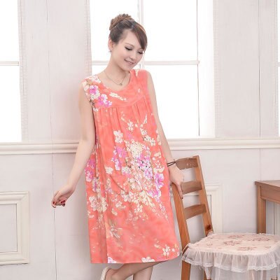 Woman Night Sleepwear Sleeveless Print Nightgown Sexy Cotton Princess Nightgown Summer Women's Night Dress Q355