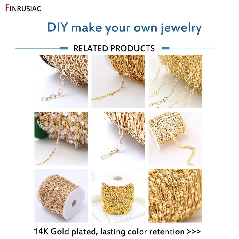 2 storlekar hjärtformade kedjor för smycketillverkning ,14k äkta guldpläterade mässingskedja diy-halsband armband örhängen tillbehör