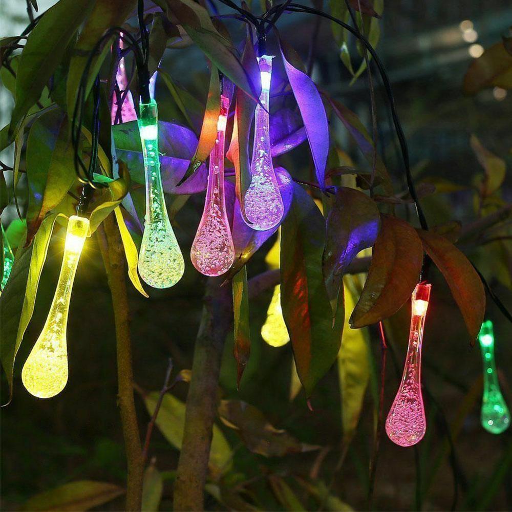 Guirnalda de luces solares para jardín, 30 luces LED DIY impermeables para Navidad, de jardín al aire libre, cadena de luces para gota de agua