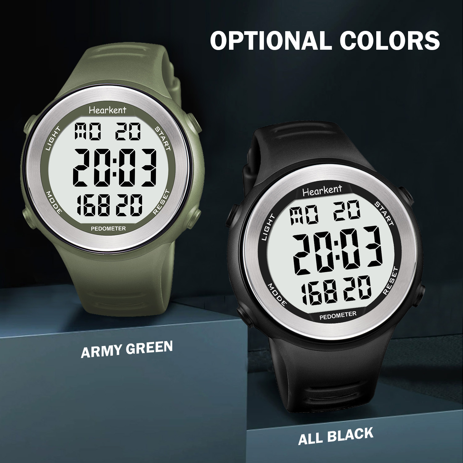 Hearkent Digitaluhren Sportuhr mit Schrittzähler Herrenuhr Kalorien LED-Hintergrundbeleuchtung Countdown Fitness Schrittzähler Armbanduhr