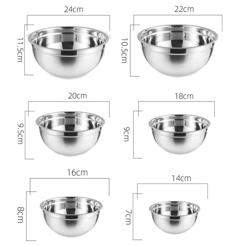 Multi-tamanho de aço inoxidável conjunto de bacias de salada de frutas de nidificação tigela de salada de cozinha de armazenamento de alimentos tigela de mistura de cozinhar para preparar: 14-24cm Bowls Set