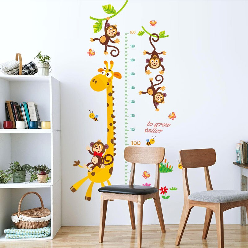 Tegneserie dyr giraf højde klistermærker børneværelse børnehave baggrund dekoration væg klistermærker