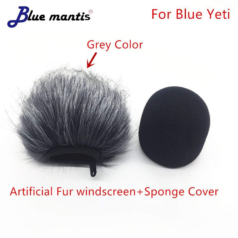 Dead Cat Outdoor Microphone Artifical Furry Windshield For Blue Yeti With Sponge Mic Cover Windproof Foam Blue Mantis: Grey with sponge