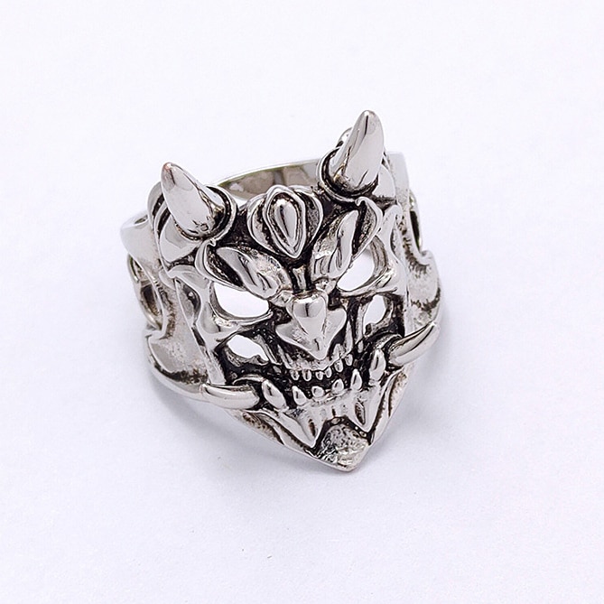 Trendig punk japansk demon samurai ring för män gotisk stil silverfärg justerbar öppen ring gatasmycken