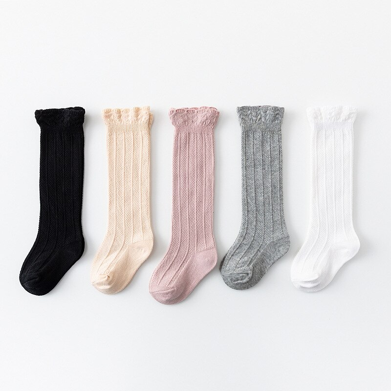 Chaussettes d'été en coton, tricotées, longues, chaussettes hautes, en dentelle, pour enfants et filles,